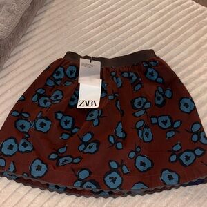 Zara Kid’s Brown and Blue Floral Skirt